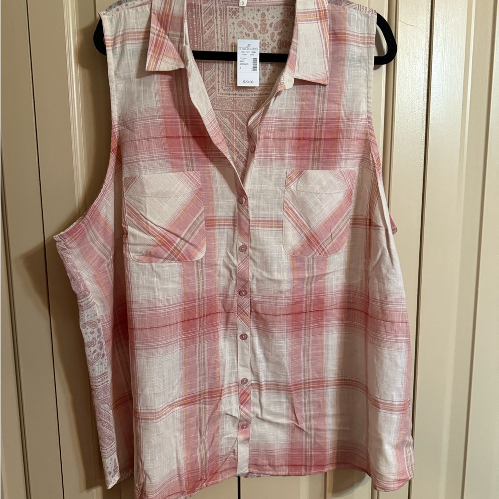 Maurice’s Pink and White Plaid Sleeveless Shirt NWT SIZE 3